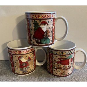 3 Vintage Debbie Mumm Sakura Santa Christmas Mugs   #1384